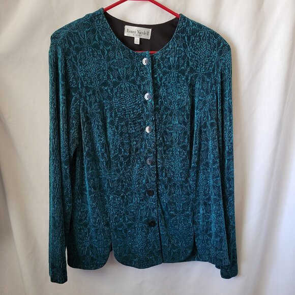 Vtg Ronni Nicole II Sport 1X Plus Blouse Tapestry shoulder pads turquoise EUC - Picture 1 of 11